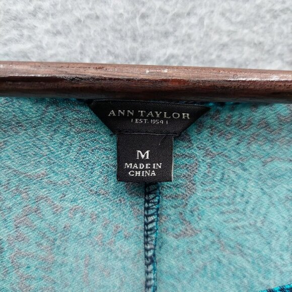 Ann Taylor Womens Teal Blue Patterned Short Sleeve Knee-Length Dress Size M - Picture 2 of 3